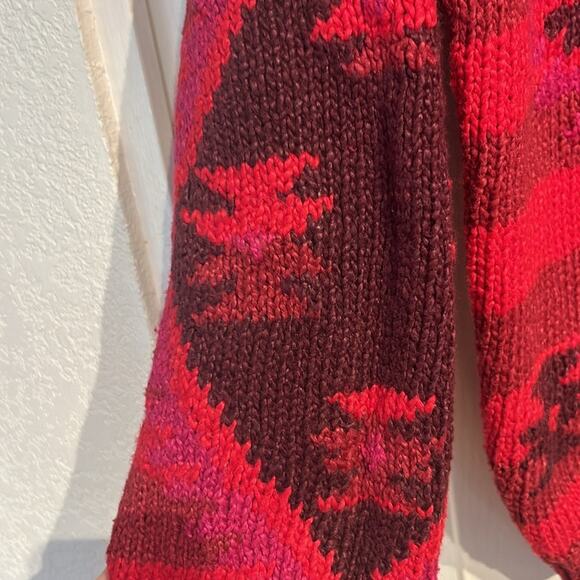 Fenn Wright & Manson Red Pink Striped Southwest 90s Sweater - Picture 4 of 7